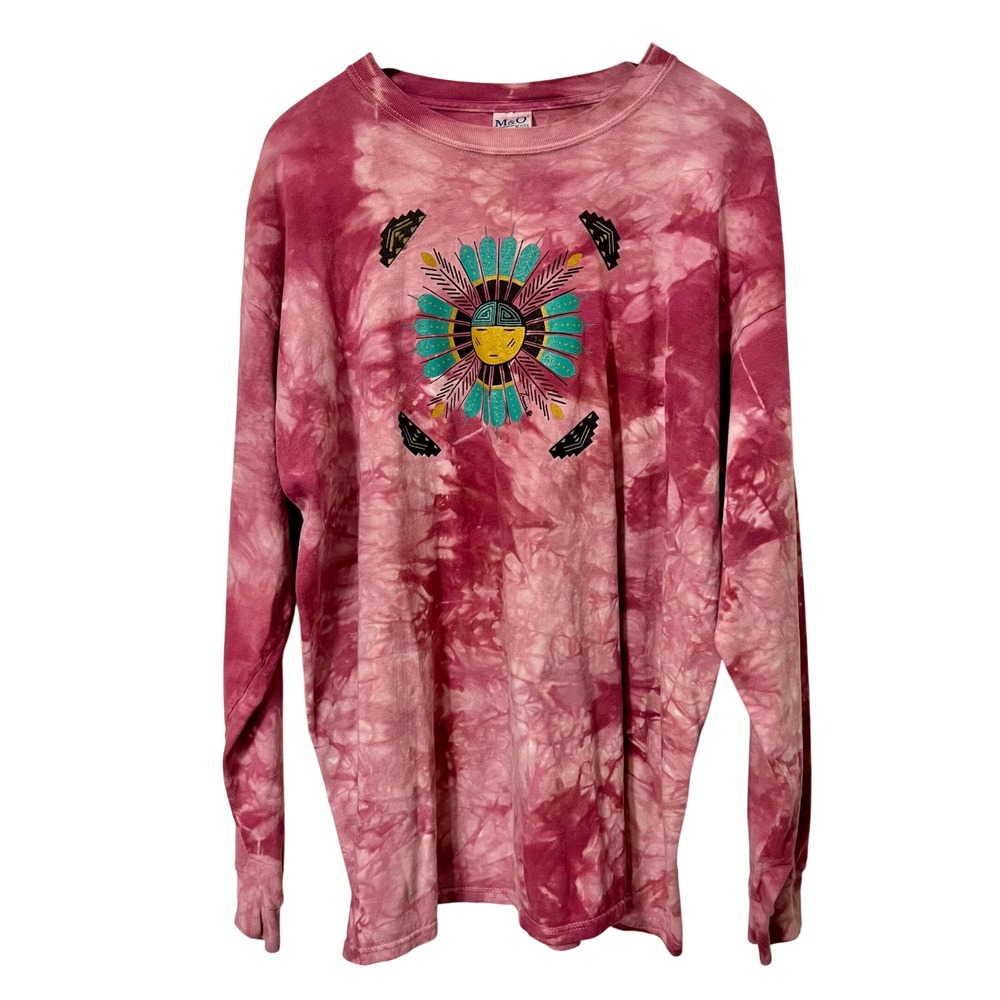 M&O Knits Pink Tie Dye Long Sleeve XXL Colorful Southwest Graphic Heavyweight‎